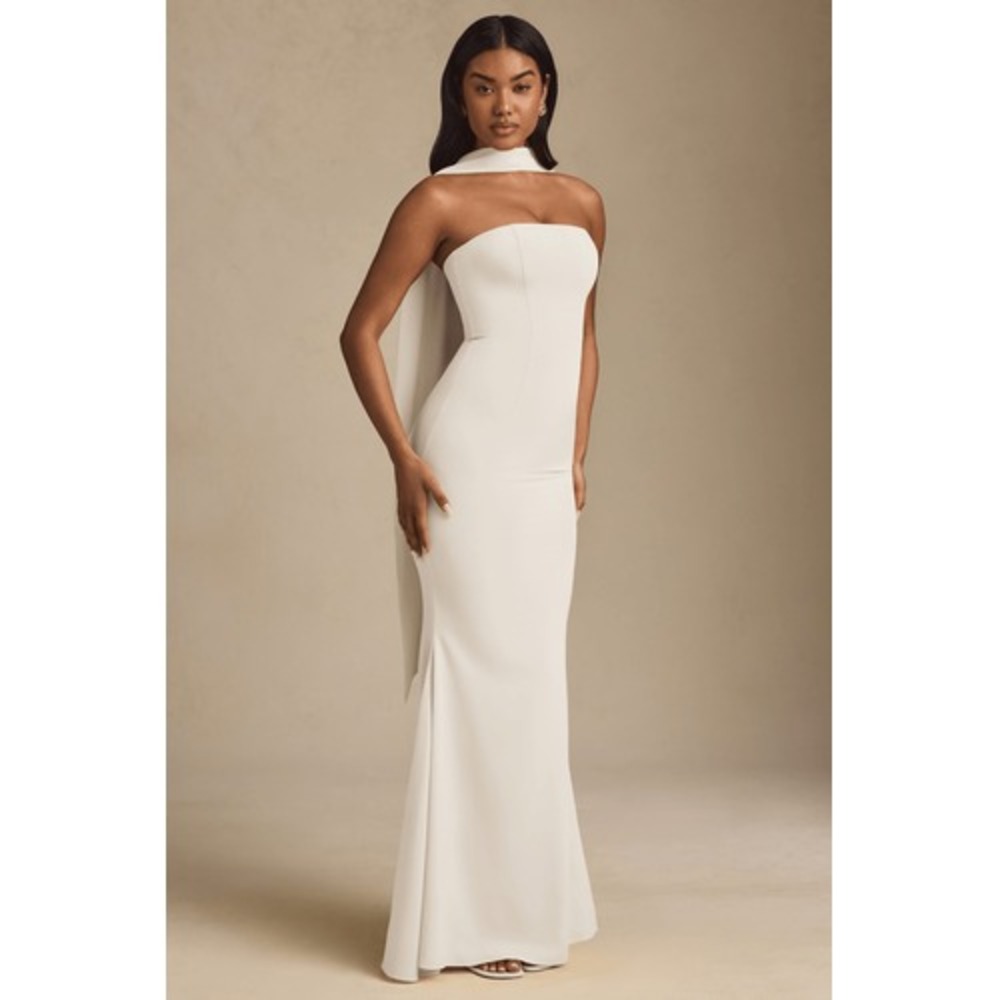 Oh Polly Imogene Scarf-Detail Strapless Gown -Size‎ 2 Ivory NWT w/o Scarf - Picture 2 of 6